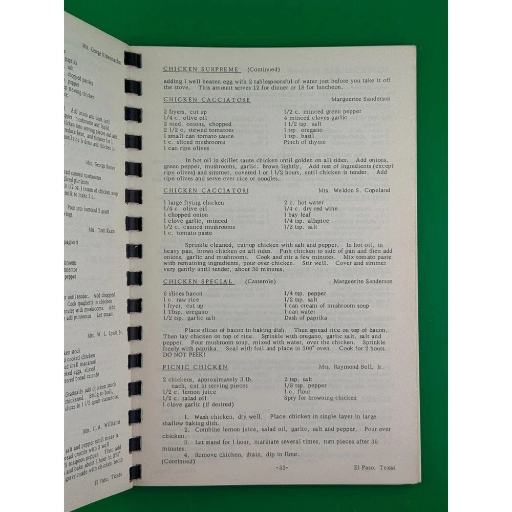 Young Matron's Cookbook El Paso TX 1965 Community Cookbook Vintage Recipes